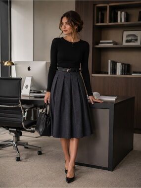 Elegant Vintage Office Wool Chic Pleated Midi Skirt S Business Capsule Timeless